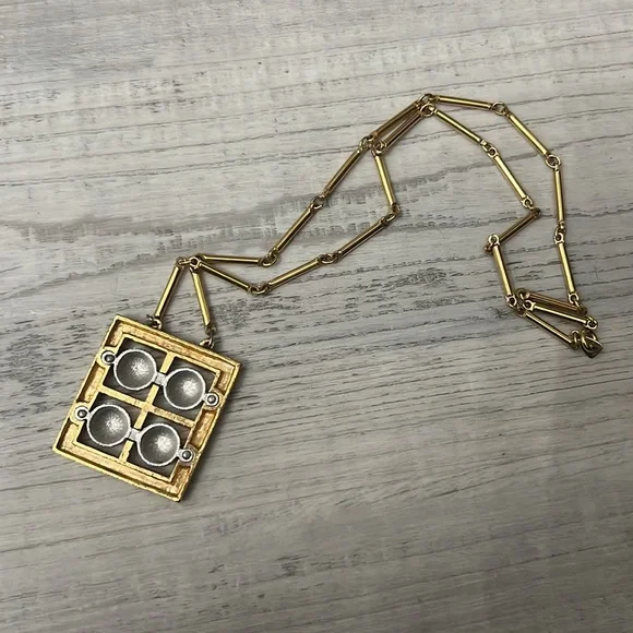 Vintage Artistry 2 toned gold and silver tone metal bar chain necklace modernist - Picture 3 of 5